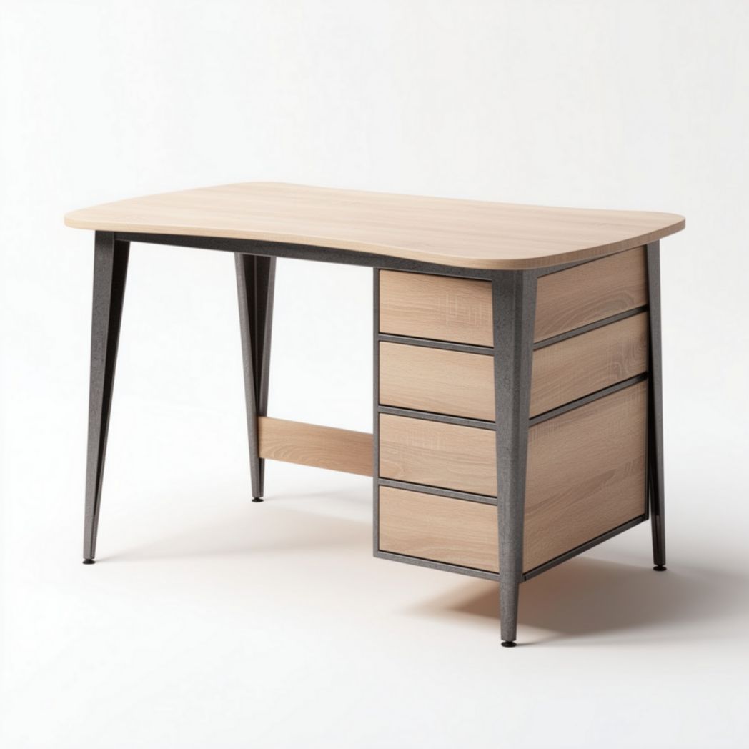 Scrivania in legno di betulla con finitura naturale e struttura in metallo 120 x 60 x 75cm