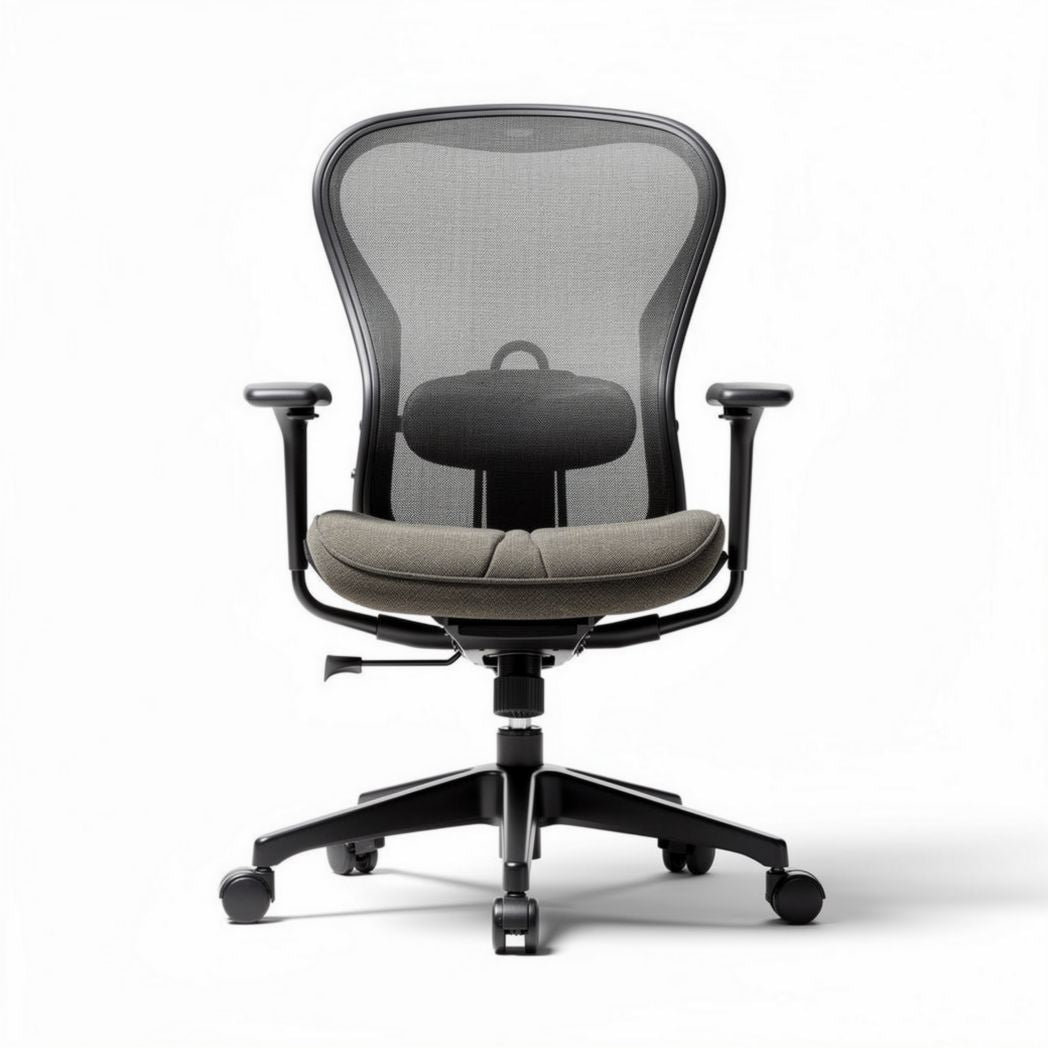 Sedia ergonomica con rete nera e seduta in tessuto grigio 60 x 60 x 100cm