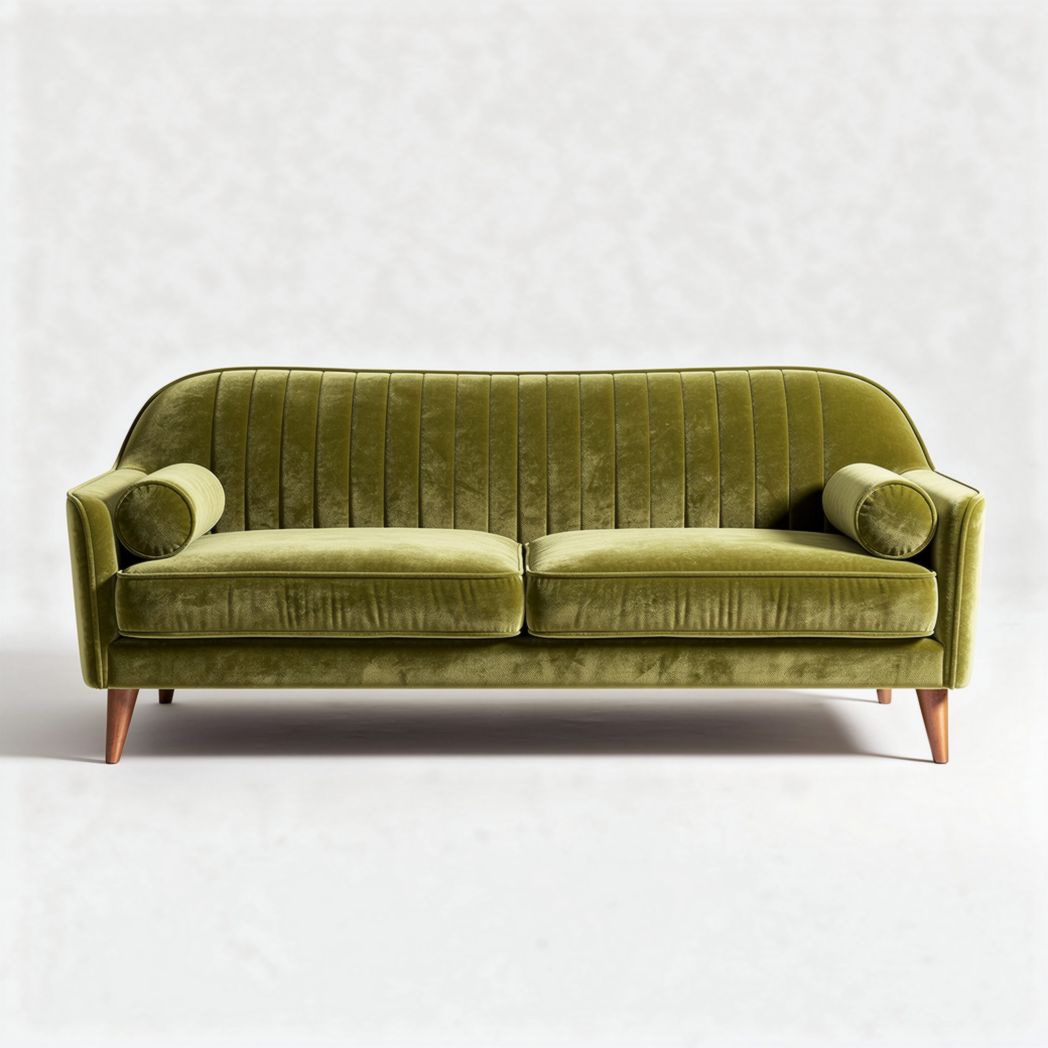 Divano verde in velluto con cuscini laterali 180 x 80 x 75cm