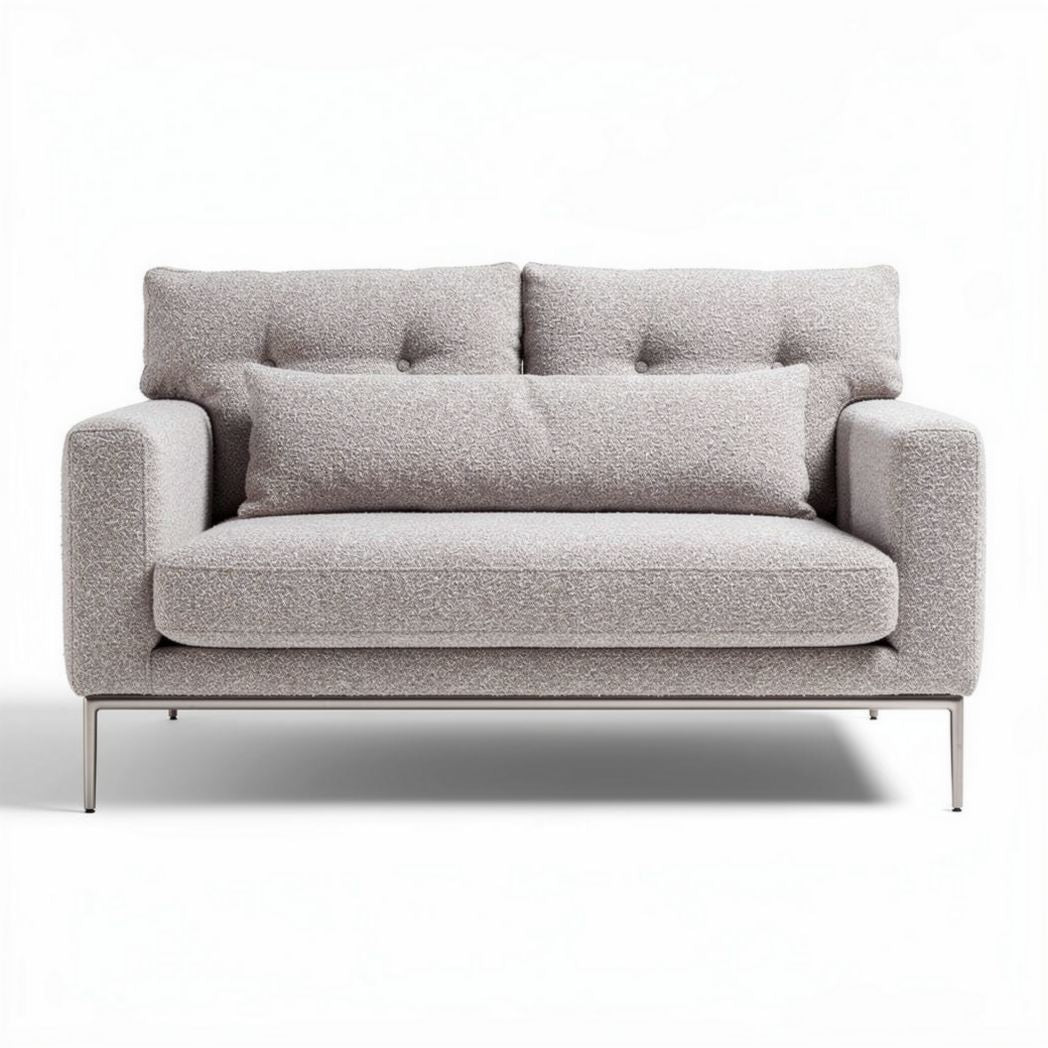 Divano in tessuto grigio chiaro con struttura metallica 200 x 100 x 90cm