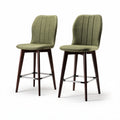 Sedia alta in tessuto verde con struttura in legno 40 x 40 x 100cm set da 2