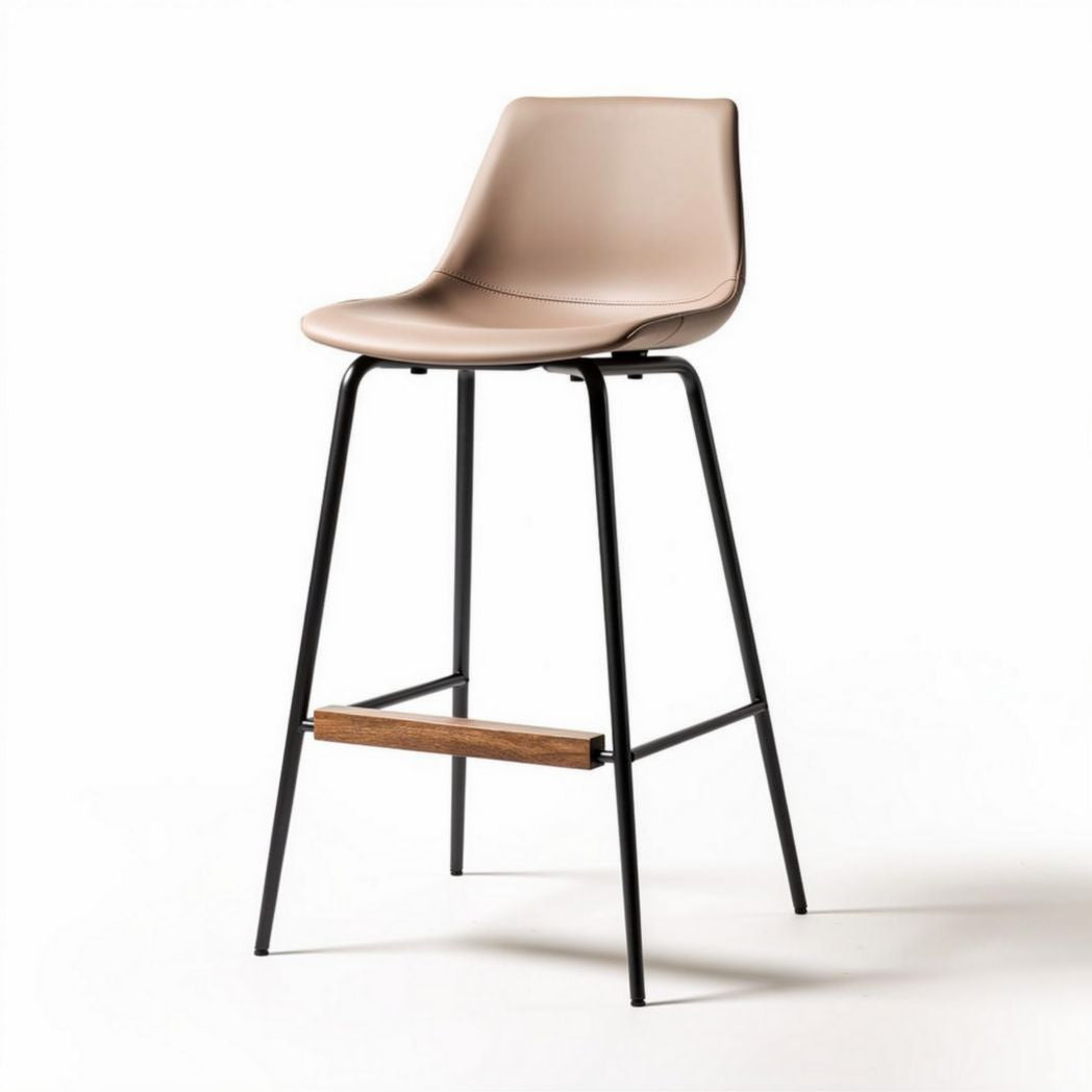 Sgabello da bar in plastica beige con struttura in metallo nero e poggiapiedi in legno 40 x 40 x 100cm