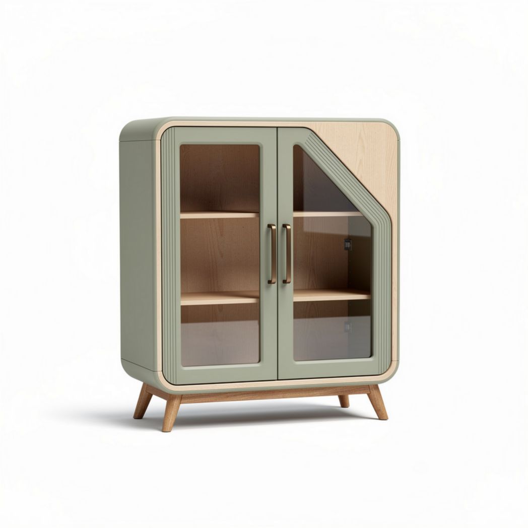 Mobiletto in legno con ante in vetro verde 60 x 40 x 90cm