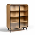 Mobiletto vetrina in legno di frassino e metallo nero 80 x 35 x 120cm