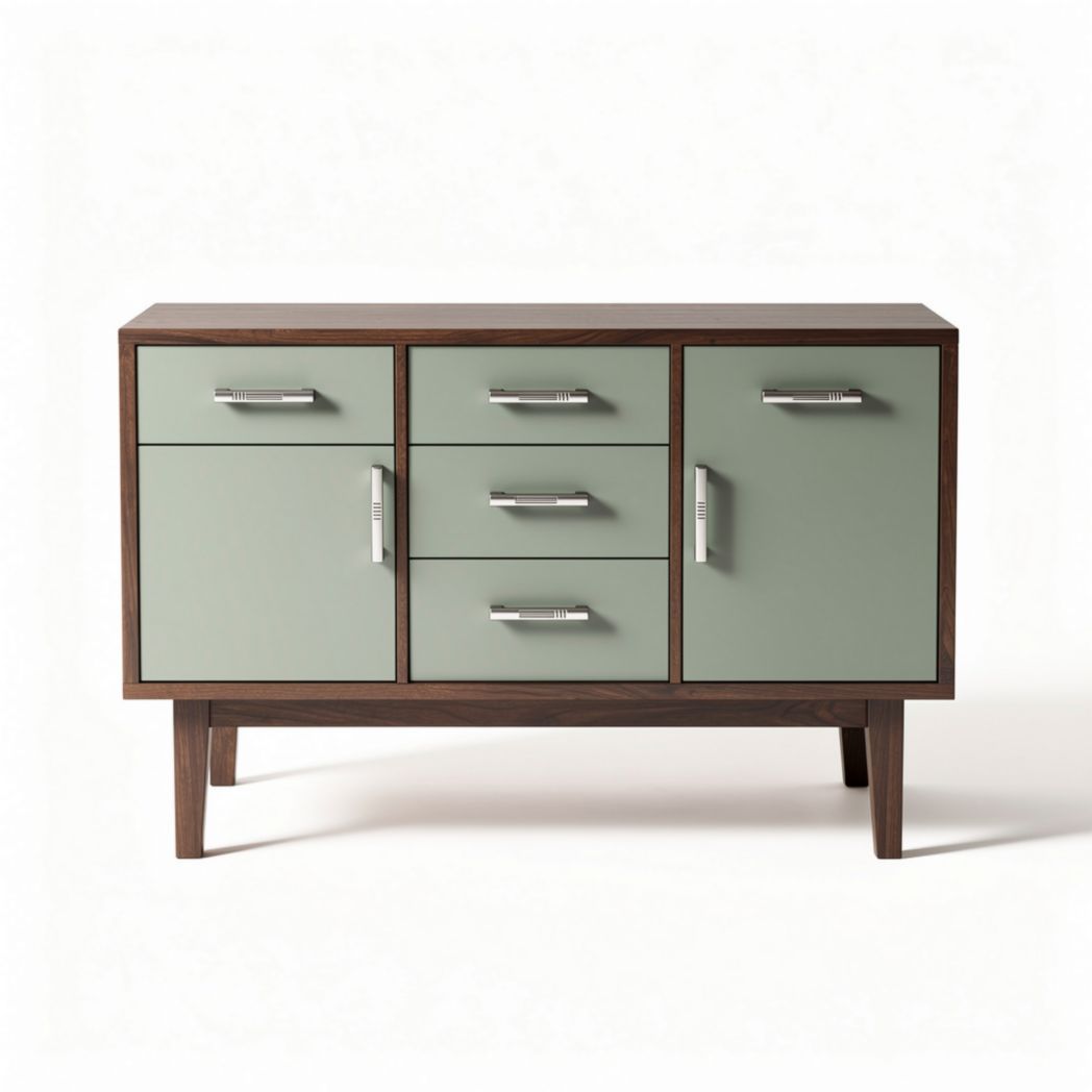 Madia in legno con finitura verde e cassetti 60 x 40 x 75cm